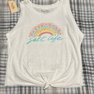 Salt Life White Muscle Tee with Tie Front